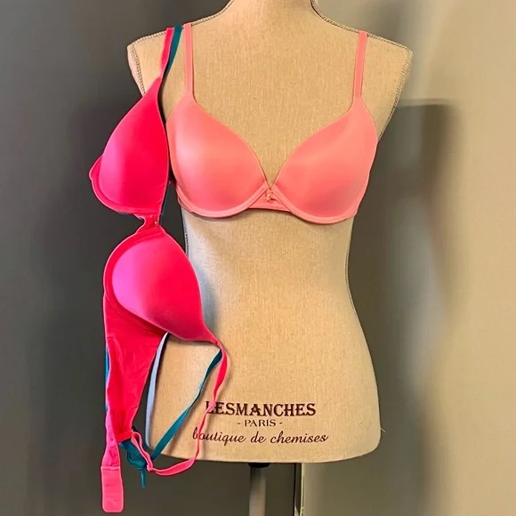 Set of 3 Victoria’s Secret Pinks and Blue Women's Bra Set Lined Demi 36B - Picture 2 of 10